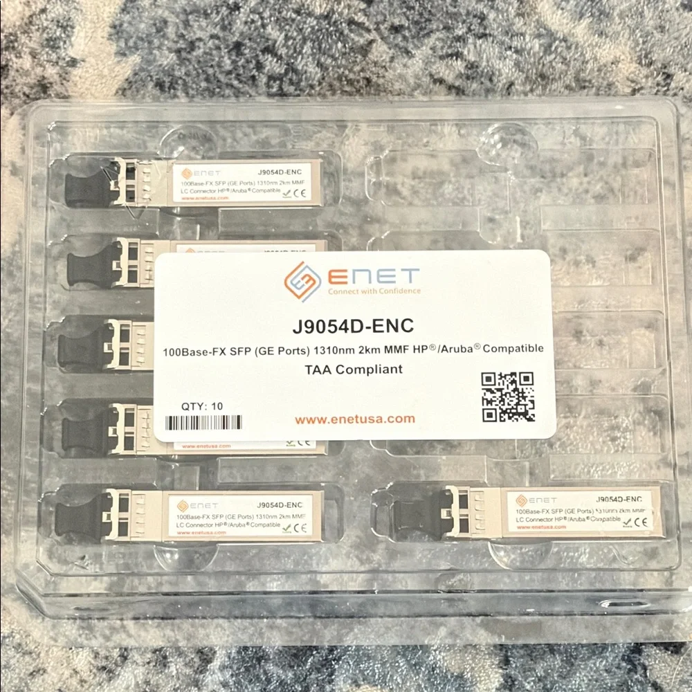 (6) New ENET J9054D-ENC SFP Transceiver Modules - HP/Aruba Compatible 100Base-FX